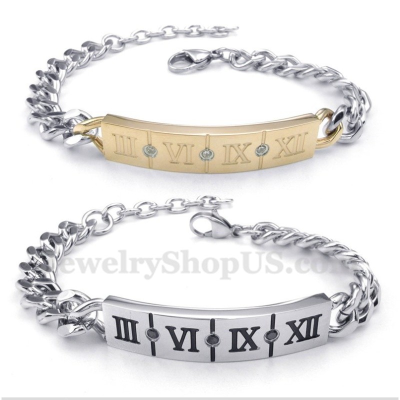 Titan-Paararmband Mit Römischen Ziffern Und Diamanten (Ein Paar)