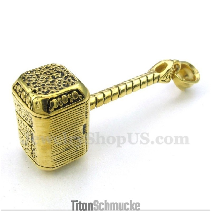 Thors Hammer Anhänger Aus Titan Und warmgelb Für Herren Mit Kostenloser Kette