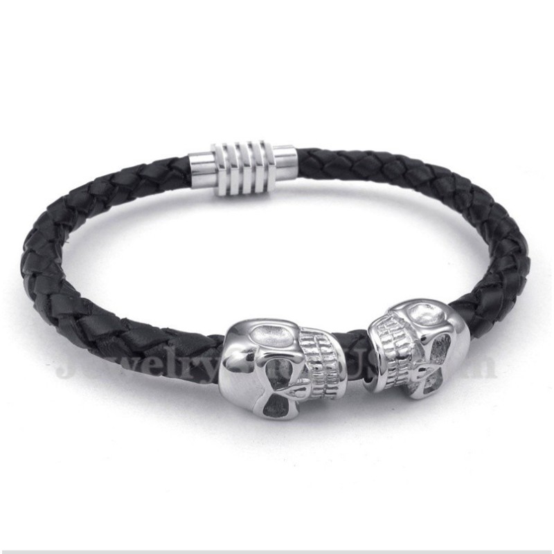Herren-Lederarmband Aus Titan Mit Totenkopf Herren-Lederarmband Aus Titan Mit Totenkopf