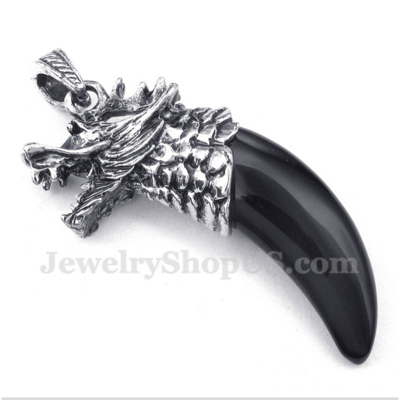 Herren Titan Schwarz Onyx Wolfskopf Hörner Anhänger Mit Kostenloser Kette
