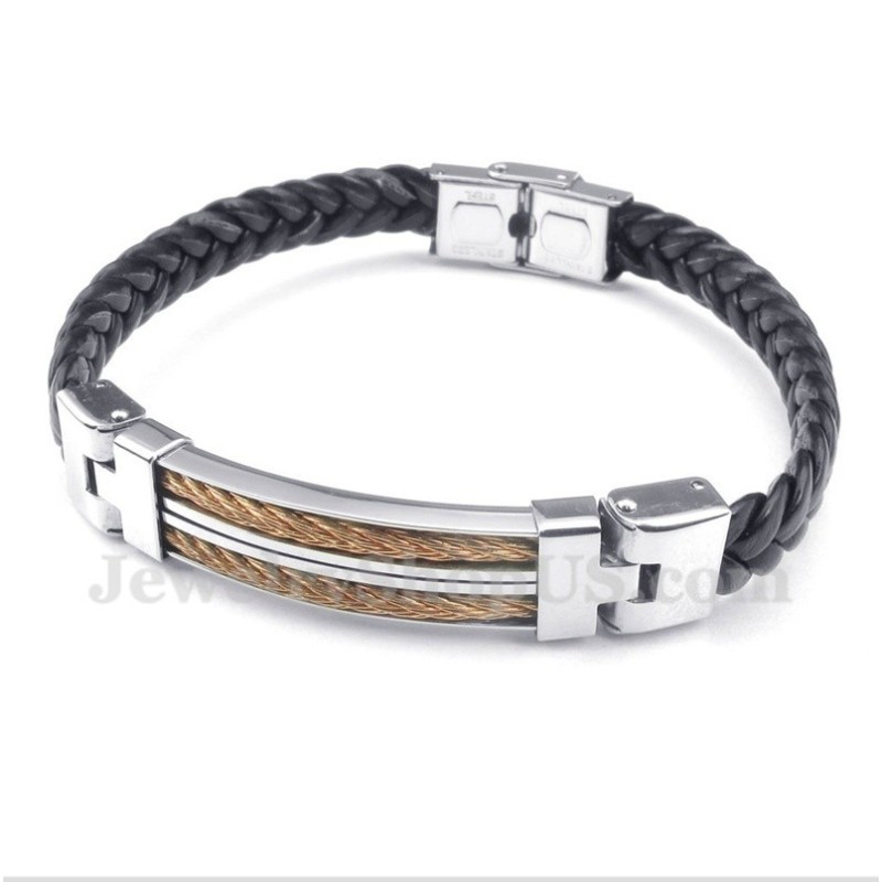 Herren Lederarmband Aus Roségold Und Titan