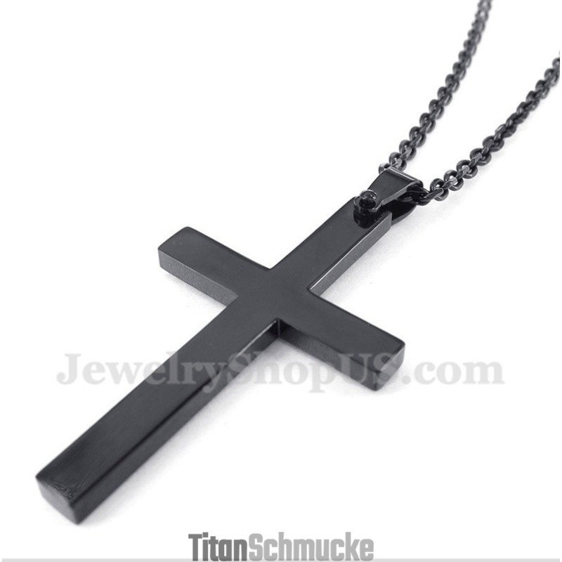 Herren Titan Schwarz Kreuz Anhänger Mit Gratis Kette