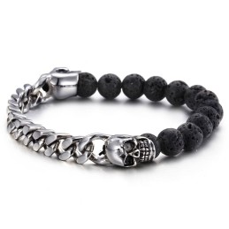 Totenkopf-Buddha-Perlen, Titan-Armband Mit Vulkansteinperlen