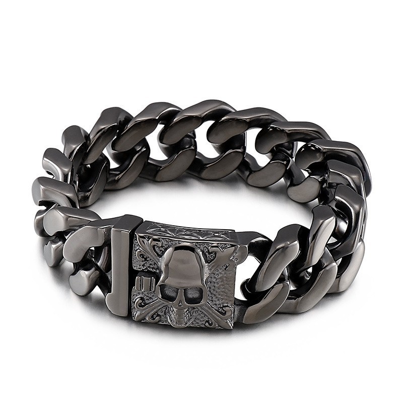 Kubanisches Titan-Kettenarmband Herren-Titan-Totenkopf-Armband