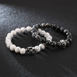Handgemachtes Perlenarmband Stretchseil Weiß Türkis Titan Totenkopf Armband