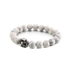 Handgemachtes Perlenarmband Stretchseil Weiß Türkis Titan Totenkopf Armband