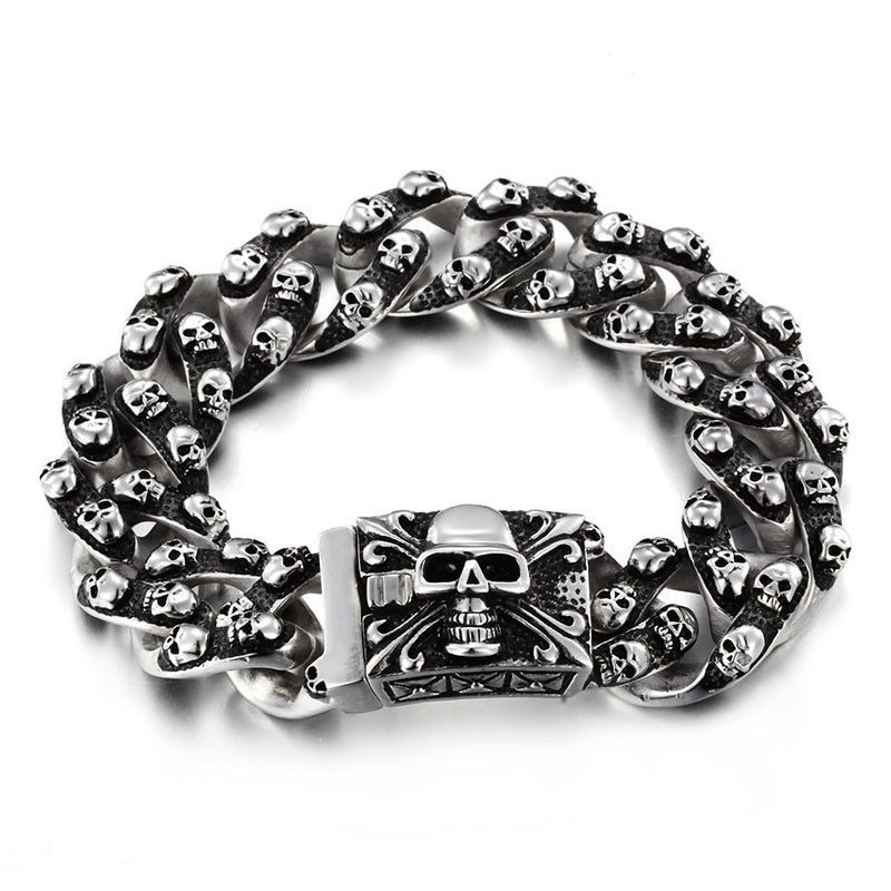 Cooles Retro-Totenkopf-Armband Aus Titan Für Herren, Rock-Chic, Geisterkopf-Armband, Tide-Accessoires Für Herren