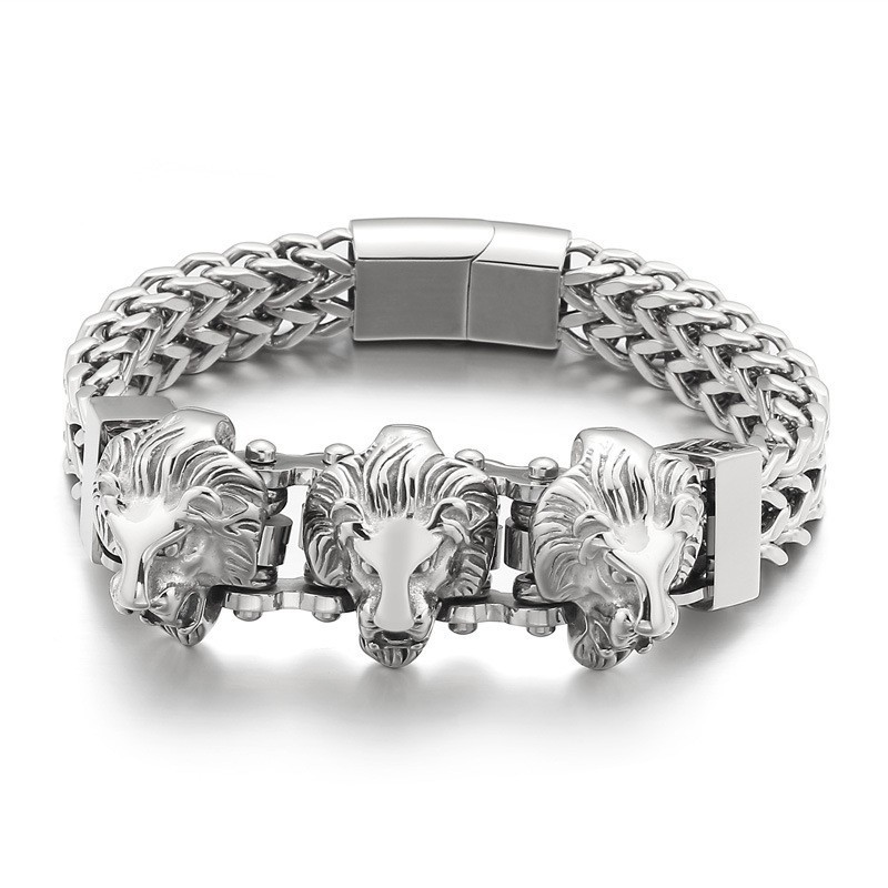 Bully Skull Wolfskopf Löwenkopf Herren Titan Armband Mischreihe