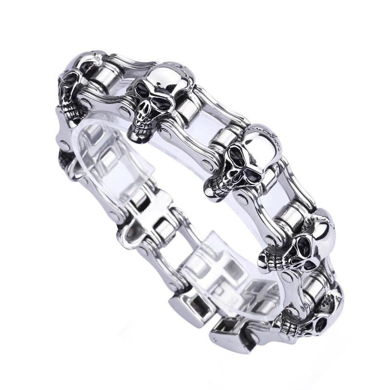 Schickes Totenkopf-Titan-Herren-Bikerarmband