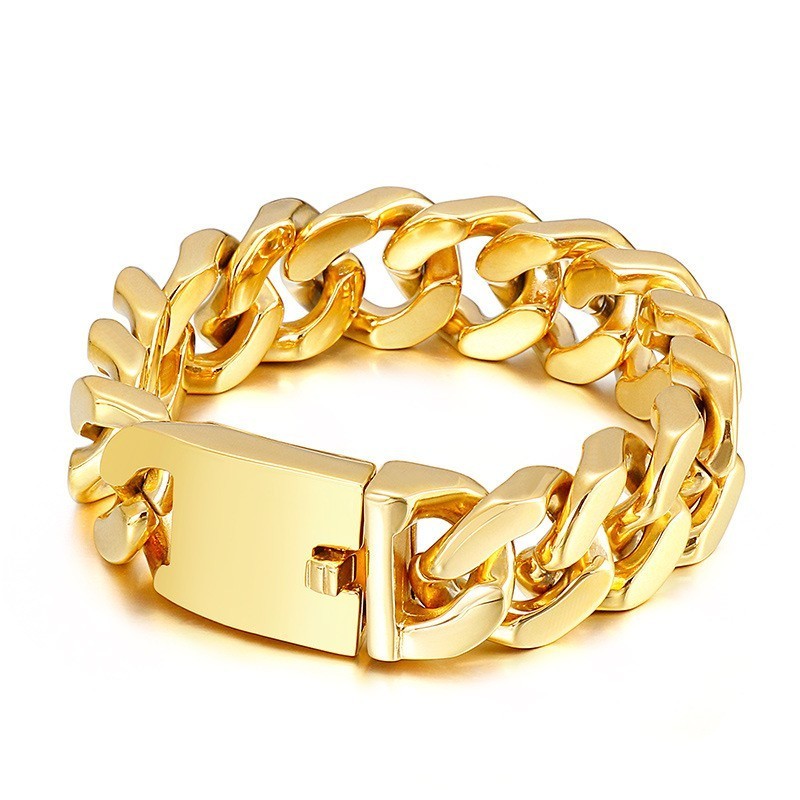 Vergoldetes Herrenarmband Mit Dickem Titaneinsatz Und Hip-Hop-Stil Vergoldetes Herrenarmband Mit Dickem Titaneinsatz Und Hip-Hop-Stil