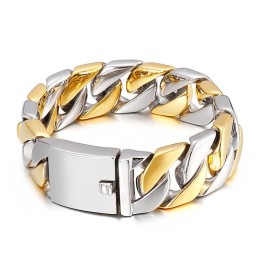 Vergoldetes Herrenarmband Mit Dickem Titaneinsatz Und Hip-Hop-Stil