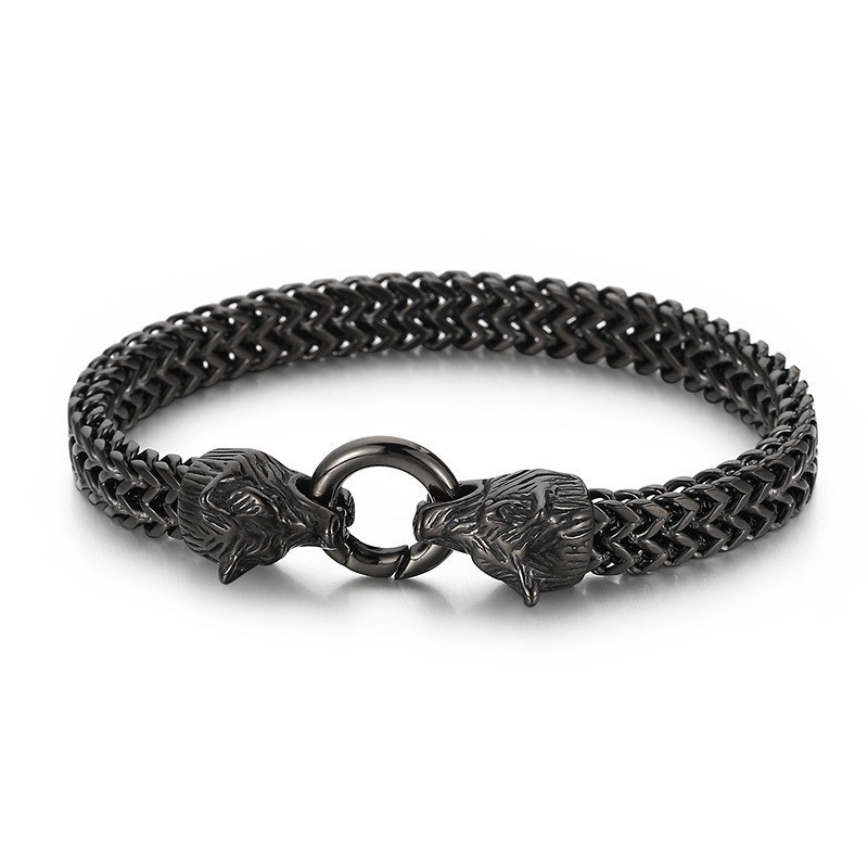 Cooles Titanarmband Im Rock-Hip-Hop-Stil Mit Doppelwolfkopf Für Männer