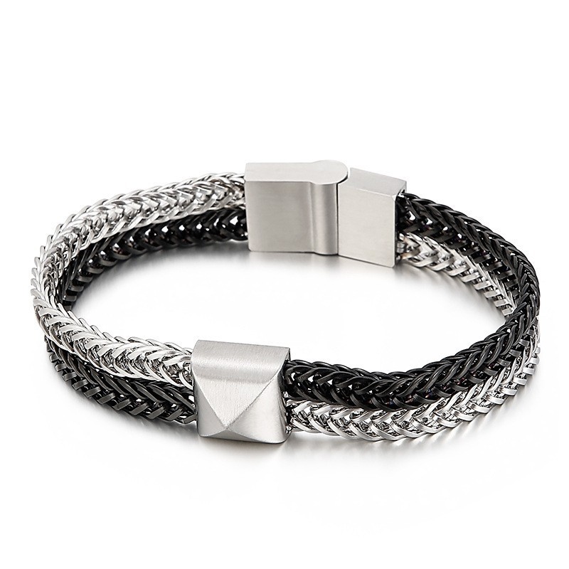Tide Hip-Hop Doppellagiges Buntes Kiel-Gewebtes Ketten-Titan-Herrenarmband