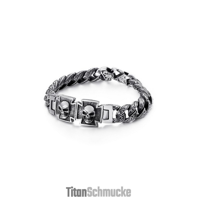 Cooles Totenkopfkreuz Mit Zirkonia Titan Armband