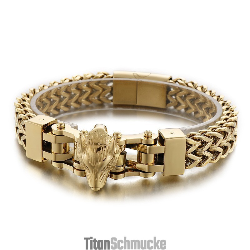 Cooles Hip Hop Herren Titan Armband Mit Wolfskopf Cooles Hip Hop Herren Titan Armband Mit Wolfskopf