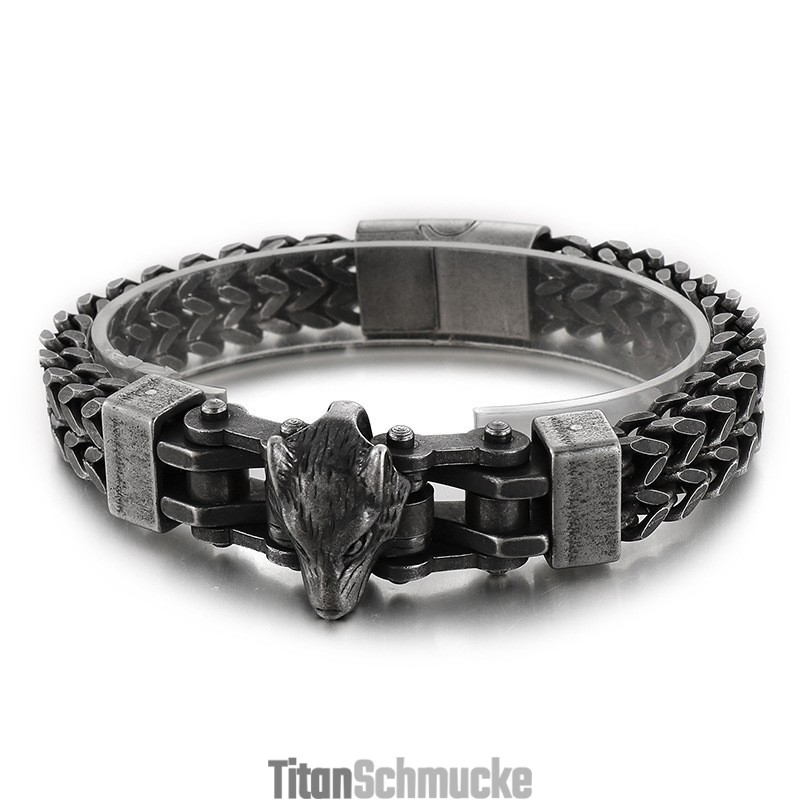 Cooles Hip Hop Herren Titan Armband Mit Wolfskopfbeschichtung