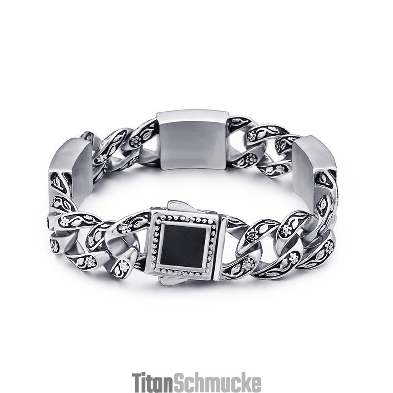 Vintage-Mode Hip-Hop-Stil Blumenmuster Mit Diamant-Verschluss Herren Titan Armband