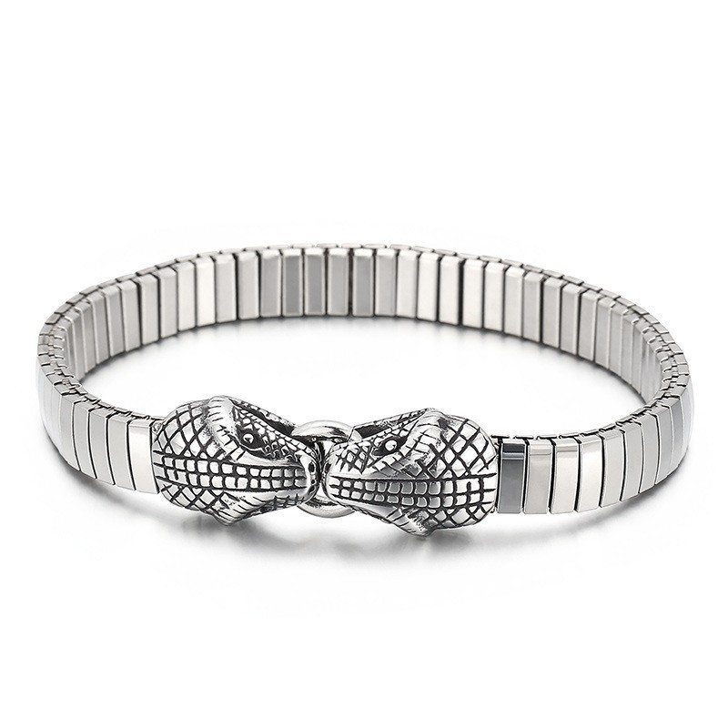 Cooles Titanarmband Mit Doppelschlangenkopf Im Schicken Stil Für Männer Cooles Titanarmband Mit Doppelschlangenkopf Im Schicken Stil Für Männer