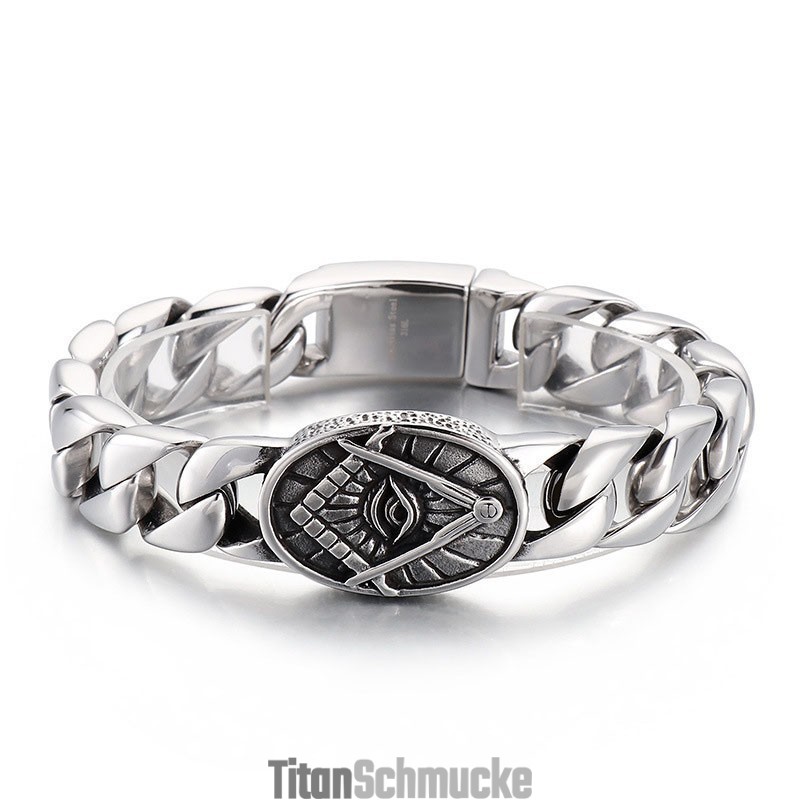 Freimaurer-Armband Aus Titan Im Vintage-Chic-Stil Mit Runder Platte Für Männer