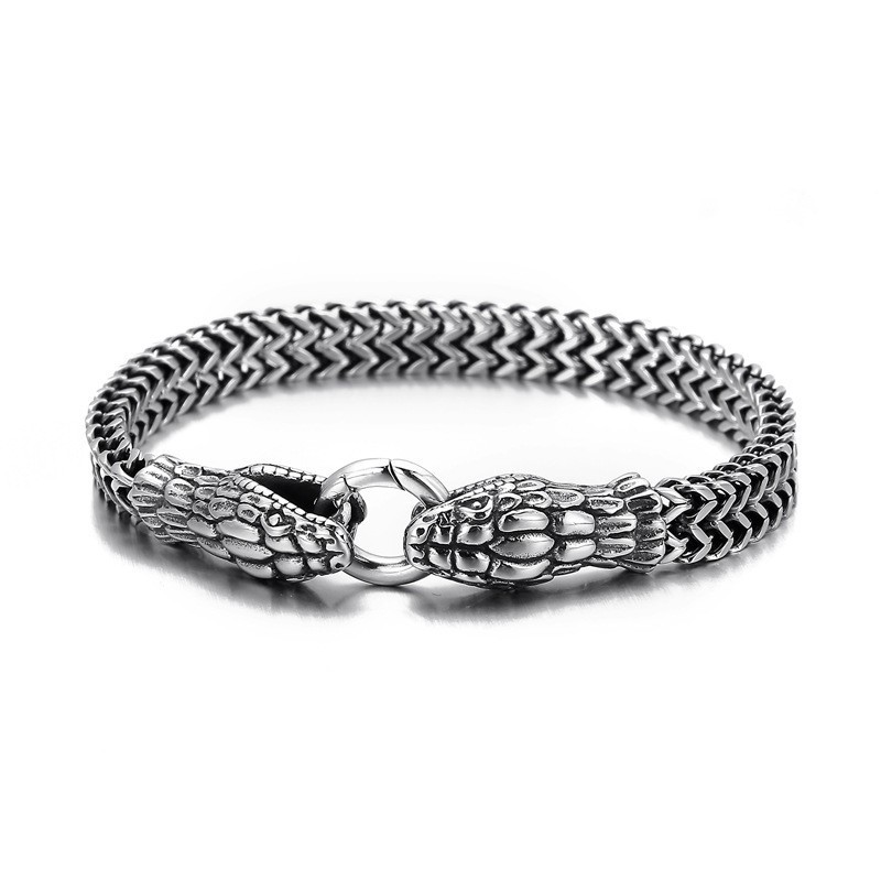 Vintage Cool Fashion Doppelköpfiges Schlangen-Titan-Armband Für Männer