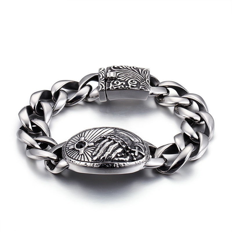 Modisches Kreuz Mit Zirkonia, Gebogenes Titanarmband Für Männer