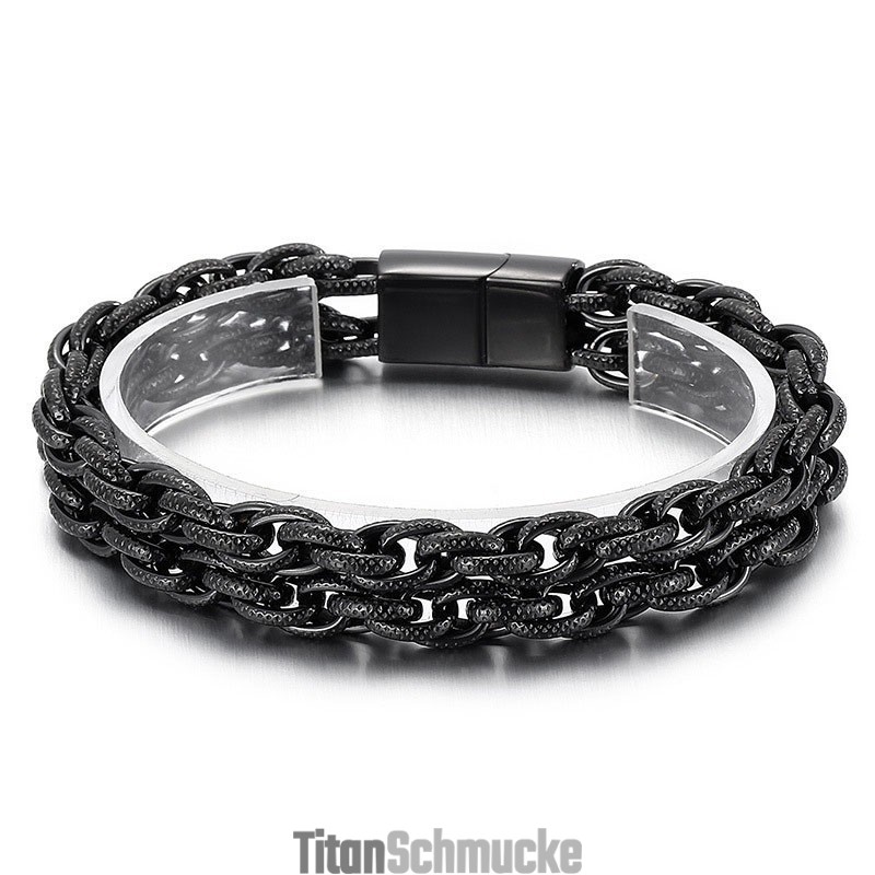 Modisches Schwarz Beschichtetes Doppel-Titan-Herrenarmband Modisches Schwarz Beschichtetes Doppel-Titan-Herrenarmband