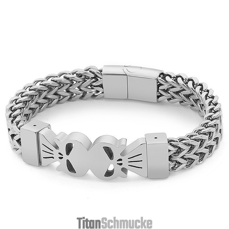 Modisches Titan-Gewebtes Armband Im Hip-Hop-Stil Mit Doppelschädel Für Herren