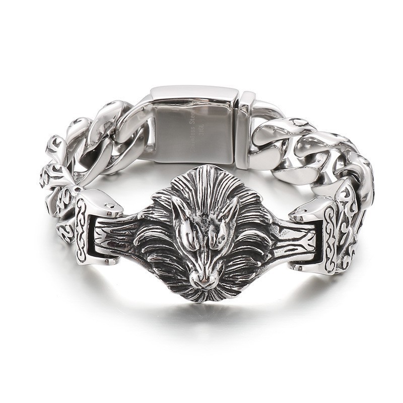 Wolfskopf Blumen Titan Armband Für Männer