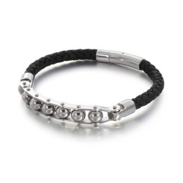 Modische Geflochtene Lederarmbänder Für Herren Mit Runden Perlen