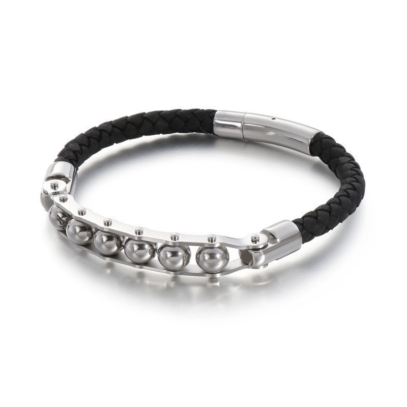 Modische Geflochtene Lederarmbänder Für Herren Mit Runden Perlen