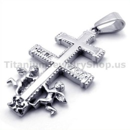 Anhänger Mit Caravaca-Kreuz Aus Titan Mit Zwei Engeln – Inklusive Kette