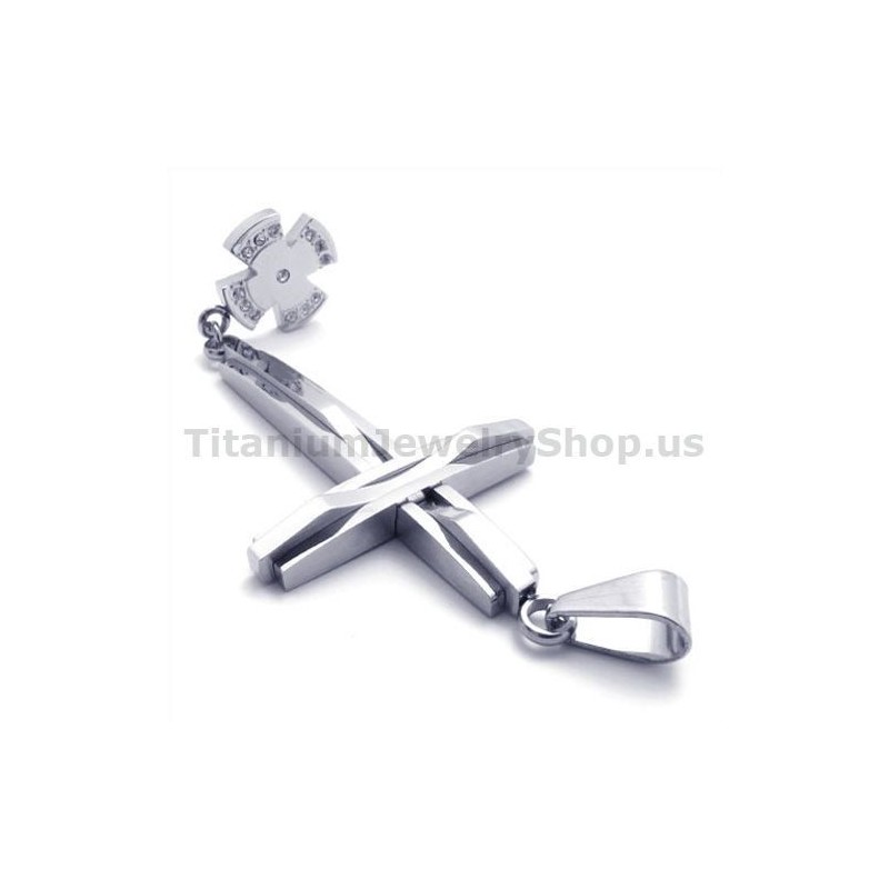Silberner Kreuzanhänger Aus Titan Mit Diamanten – Kostenlose Kette Silberner Kreuzanhänger Aus Titan Mit Diamanten – Kostenlose Kette