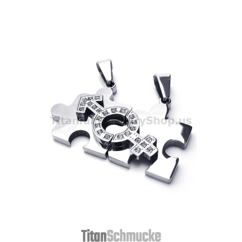 Puzzle-Anhänger Aus Titan Für Liebhaber Mit Diamantfreien Ketten Puzzle-Anhänger Aus Titan Für Liebhaber Mit Diamantfreien Ketten