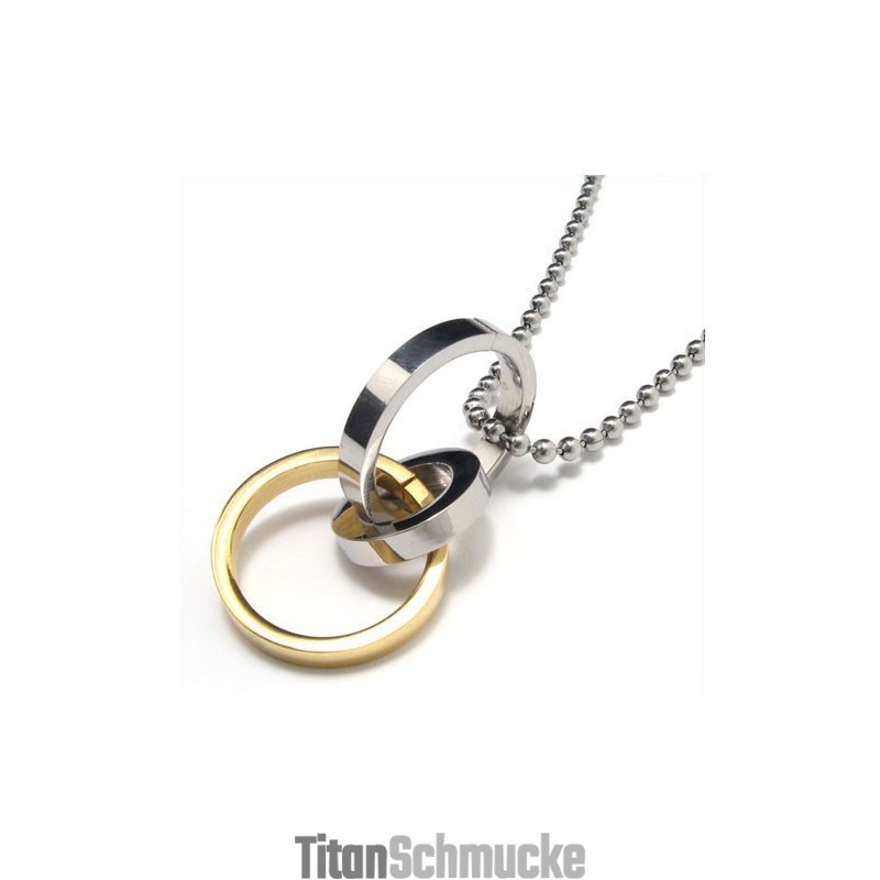 Herren-Halskette Mit Anhänger Aus Reinem Titan Mit Drei Ringen (Neu) Herren-Halskette Mit Anhänger Aus Reinem Titan Mit Drei Ringen (Neu)