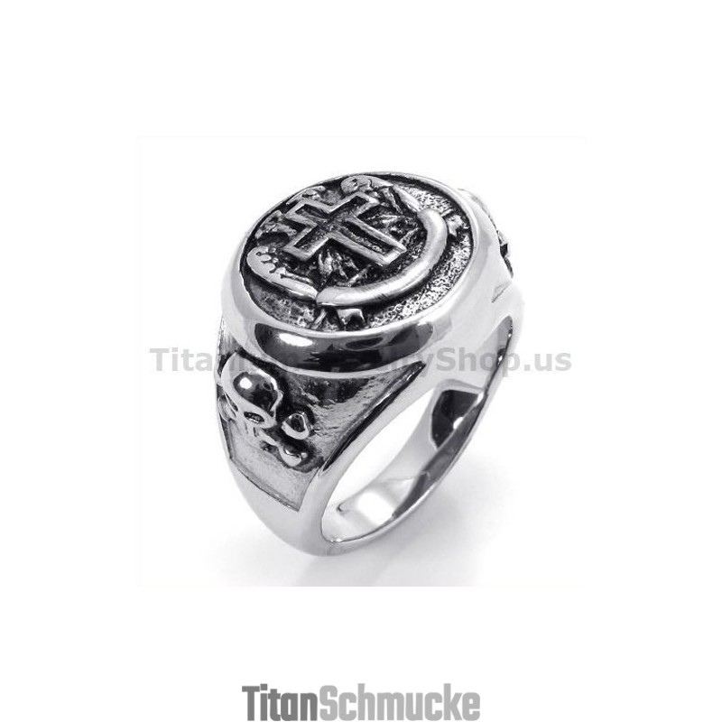 Kreuz Titan Totenkopf Ring
