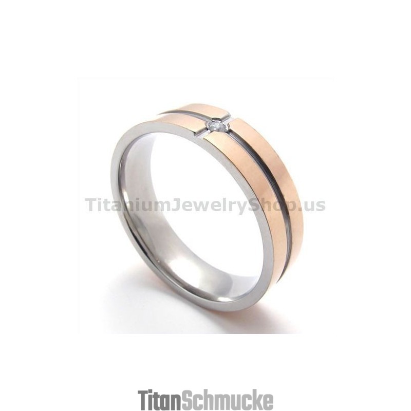 Goldener Titanring Mit Diamant Goldener Titanring Mit Diamant