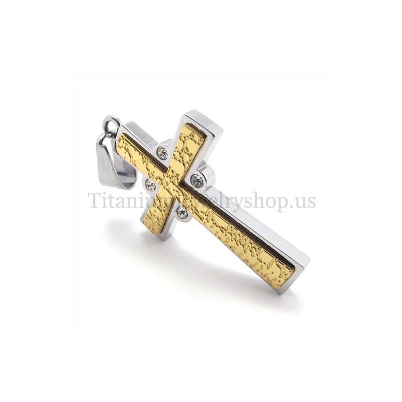 Gold Zwei Schichten Mit Diamant Mode Titan Kreuz Anhänger