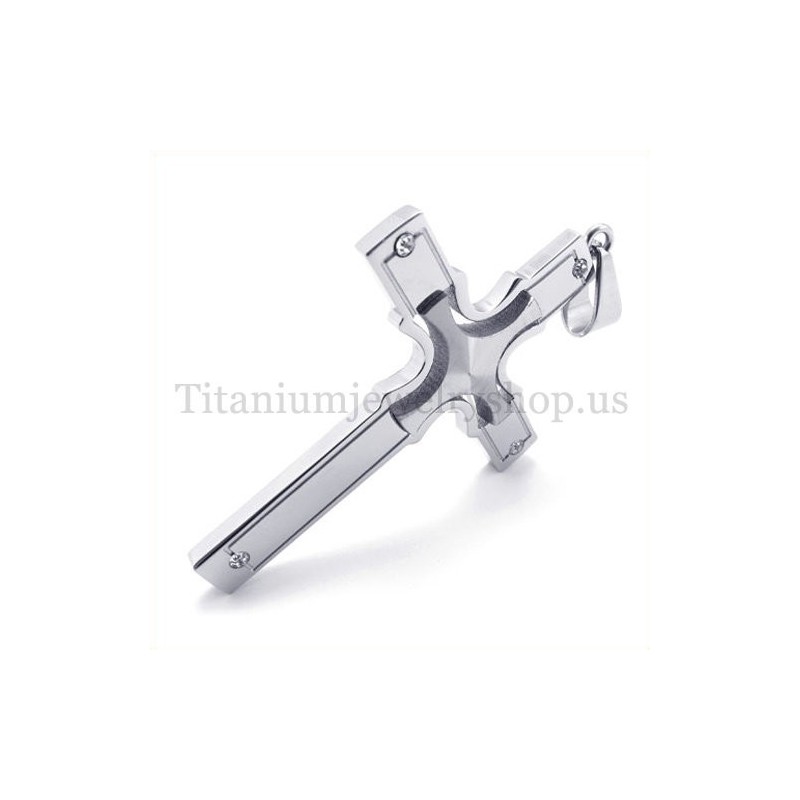 Mode Silber Eingebettet Kleines Kreuz Mit Diamant Titan Kreuz Anhänger