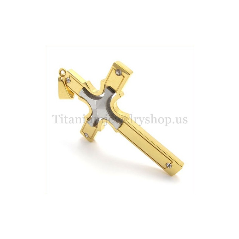 Eingebettetes Kleines Kreuz Aus Silber Und Gold, Modischer Kreuzanhänger Aus Titan