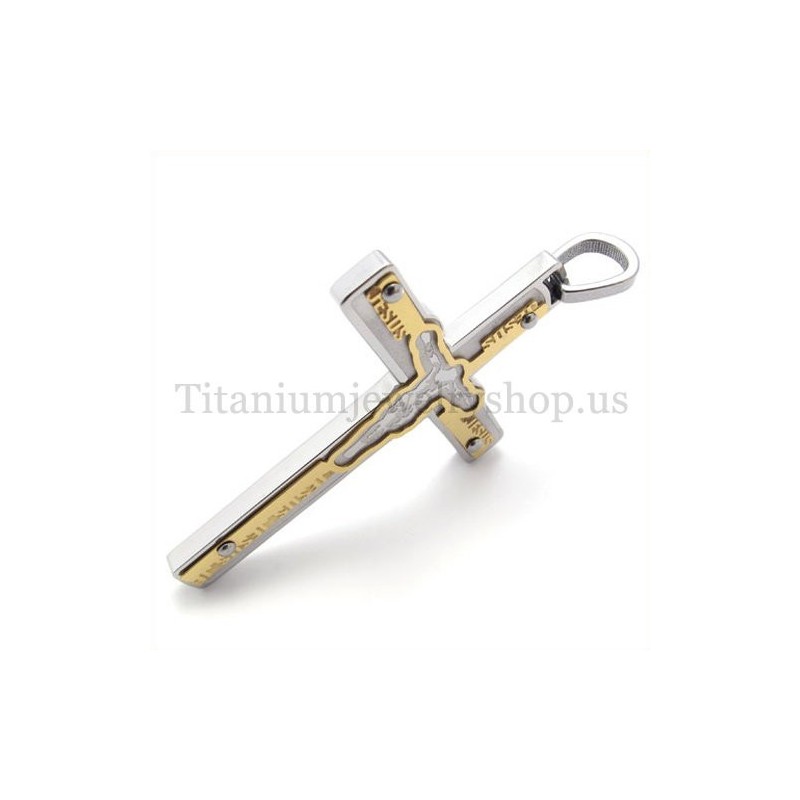 Geschnitzter Jesus-Kreuzanhänger Aus Gold Und Titan