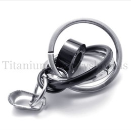 Schwarzer Multi-Ring Mit Titan-Anhänger „Take Time Love“