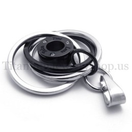 Schwarzer Multi-Ring Mit Titan-Anhänger „Take Time Love“