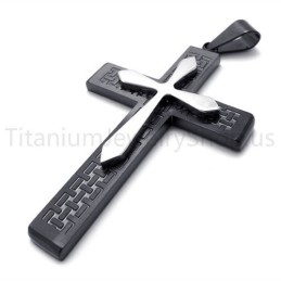 Neuer Zweilagiger Schwarzer Kreuzanhänger Aus Titan