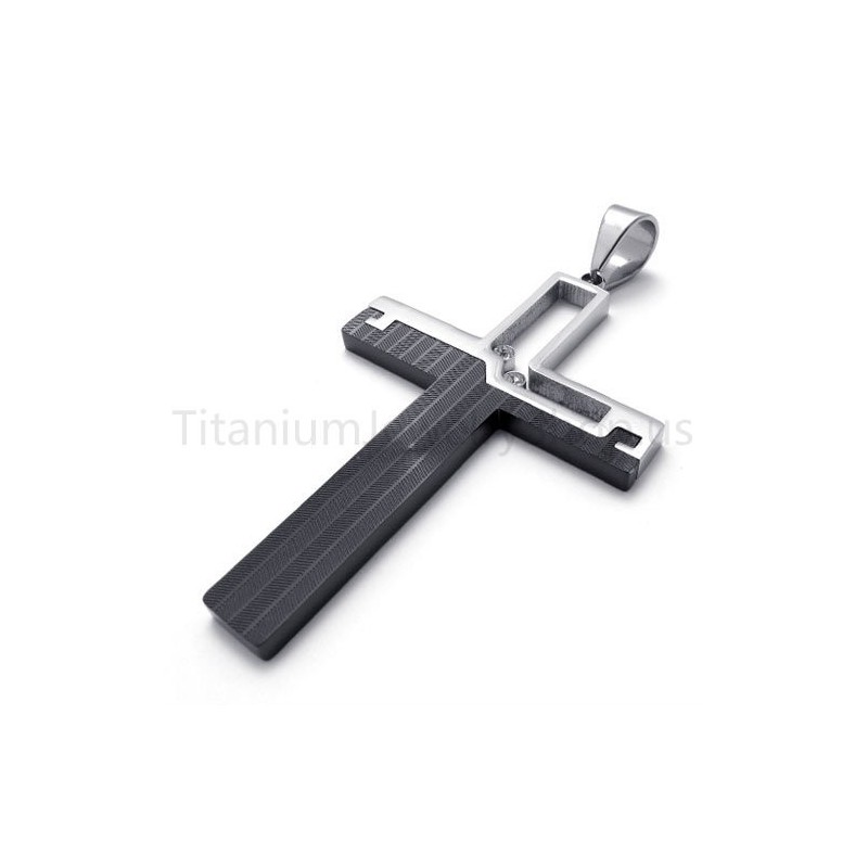 Neuer Schwarzer Ausgehöhlter Kreuzanhänger Aus Titan