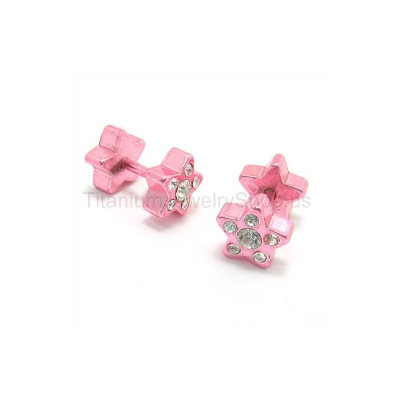 Pink Stars Titan Ohrringe Mit Eingelegten Diamanten Pink Stars Titan Ohrringe Mit Eingelegten Diamanten