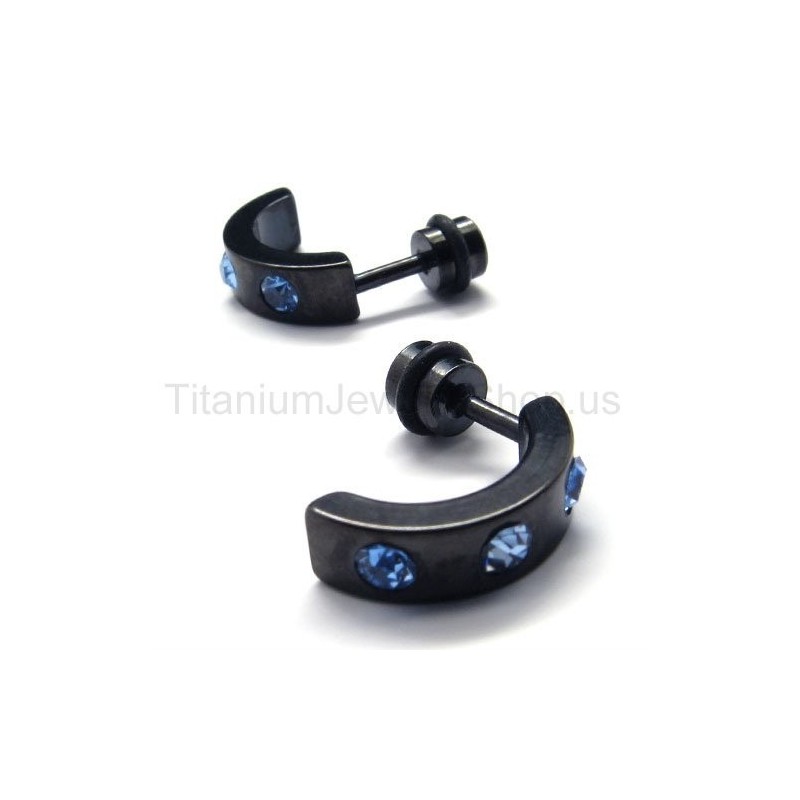 Schwarze Titan-Ohrringe Mit Blauen Diamanten