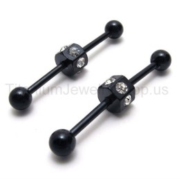 Schlanke Schwarze Titan-Ohrringe Mit Eingelegten Diamanten
