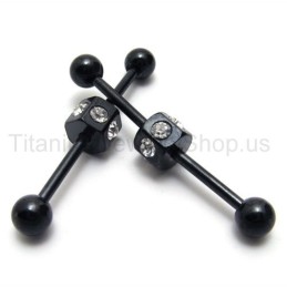 Schlanke Schwarze Titan-Ohrringe Mit Eingelegten Diamanten