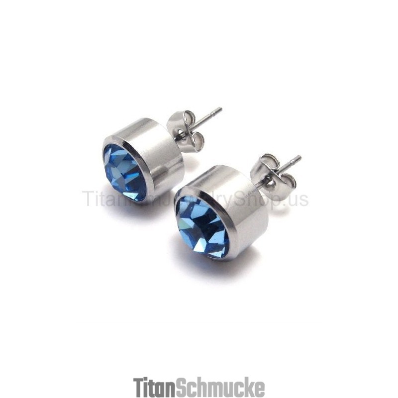 Silberne Tank-Titan-Ohrringe Mit Blauen Diamanten Silberne Tank-Titan-Ohrringe Mit Blauen Diamanten