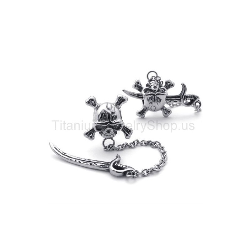 Titanohrringe Mit Schwert Und Totenkopf